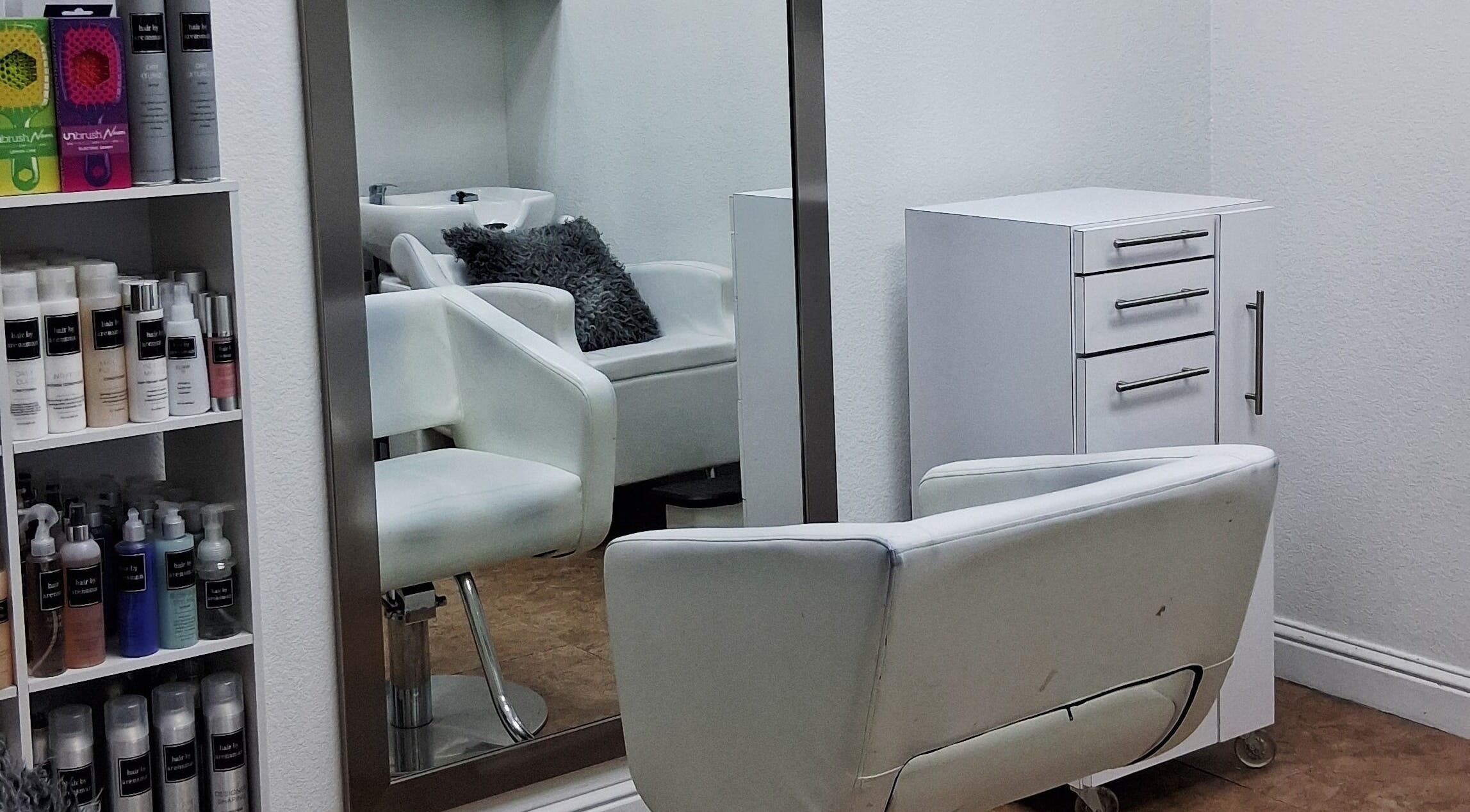 Modern styling chair and products at Hair By Arensman, Plano, Texas, US.
