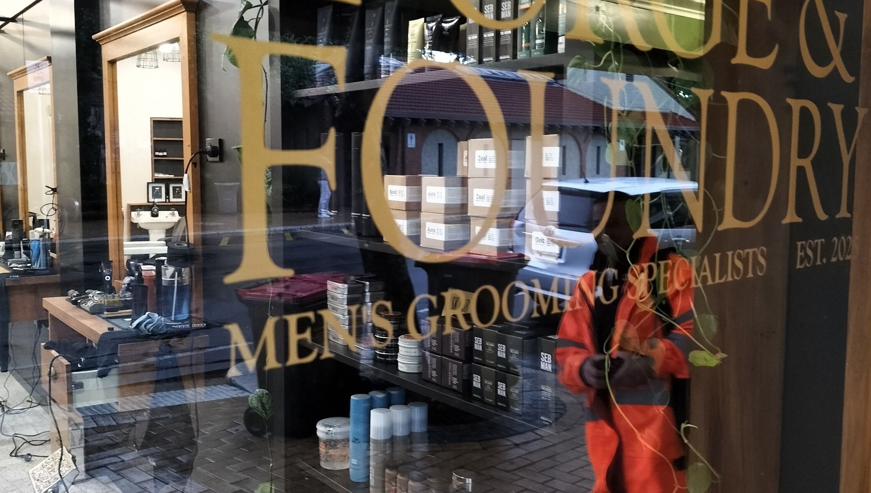 Forge & Foundry men's grooming shopfront in Hastings, Hawke's Bay Region, NZ with interior view.