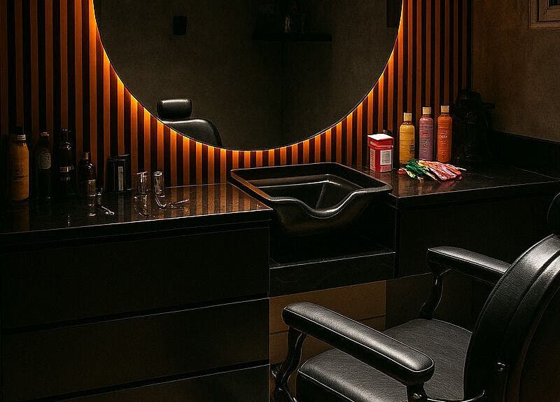 Interior sofisticado de Dany Slick Barber Studio en Mérida, Yucatán, MX. Un lugar elegante para cortes de cabello.