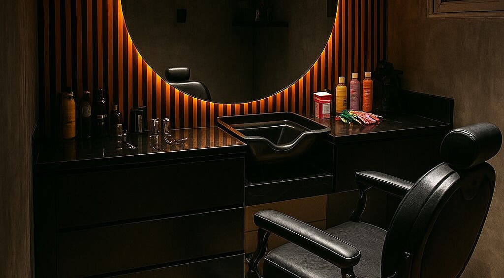 Interior sofisticado de Dany Slick Barber Studio en Mérida, Yucatán, MX. Un lugar elegante para cortes de cabello.