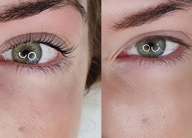 Close-up of eyelash transformation at Arty Lash, Spring Hill, Queensland, AU.