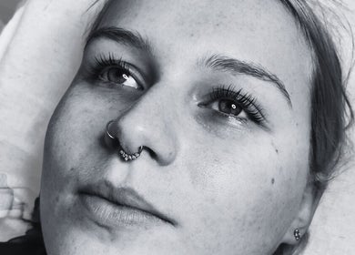 Close-up of a woman with a septum ring at Juno Studio, Christchurch, Canterbury Region, NZ.