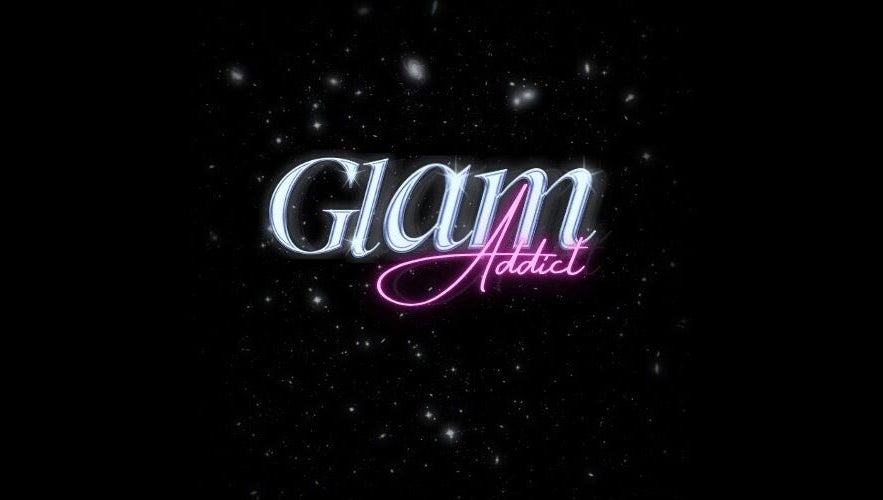 Logo for GlamAddict beauty venue in Bridgetown, Saint Michael, BB, featuring a glowing neon design on a starry backdrop.