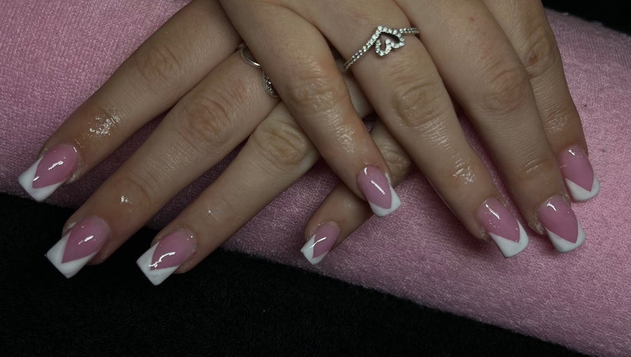 French manicure with pink and white tips at Bhadnpolishedd, Crestmead, Queensland, AU.