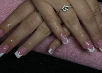 French manicure with pink and white tips at Bhadnpolishedd, Crestmead, Queensland, AU.