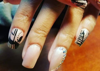 Intricate nail art at Polished Abstract Nails, Grandview, Missouri, US showcasing elegance with creative patterns.