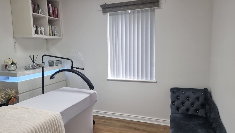 Calm treatment room at Lash & Brow London, London, England, GB, featuring cozy decor and aesthetic tools.