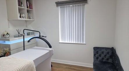 Calm treatment room at Lash & Brow London, London, England, GB, featuring cozy decor and aesthetic tools.