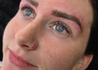 Close-up of a woman's enhanced lashes at Whiplash Xpress, Cronulla, New South Wales, AU.