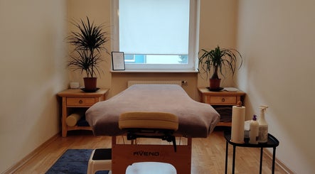 Pokój masażu w Relaxation Massage w Gdańsku, Województwo Pomorskie, PL z roślinami i łóżkiem.