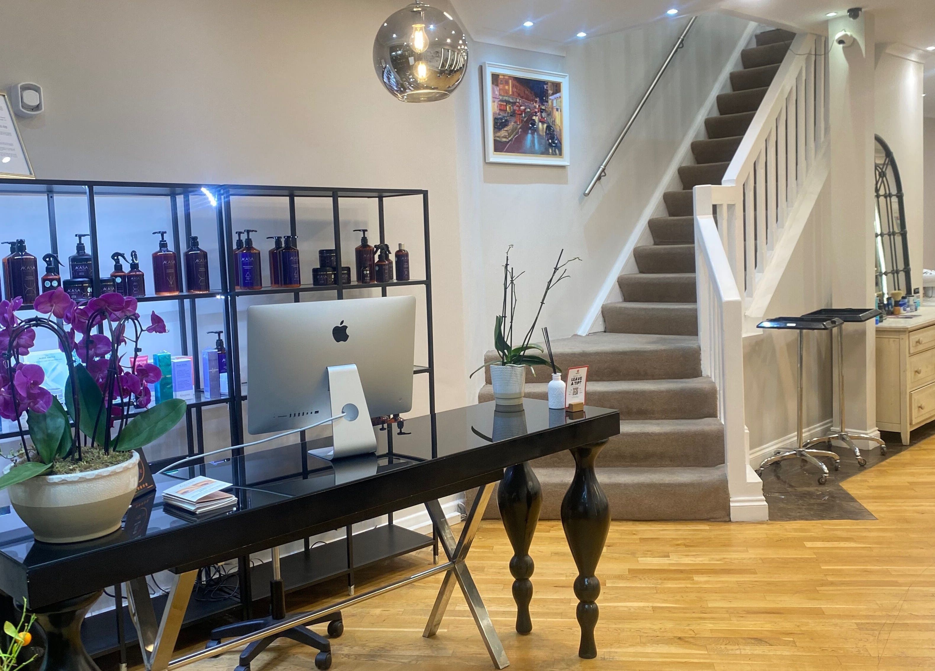 Reception area of Aesthehealth Beauty & Medical Cosmetic in London, England, GB with stylish decor.