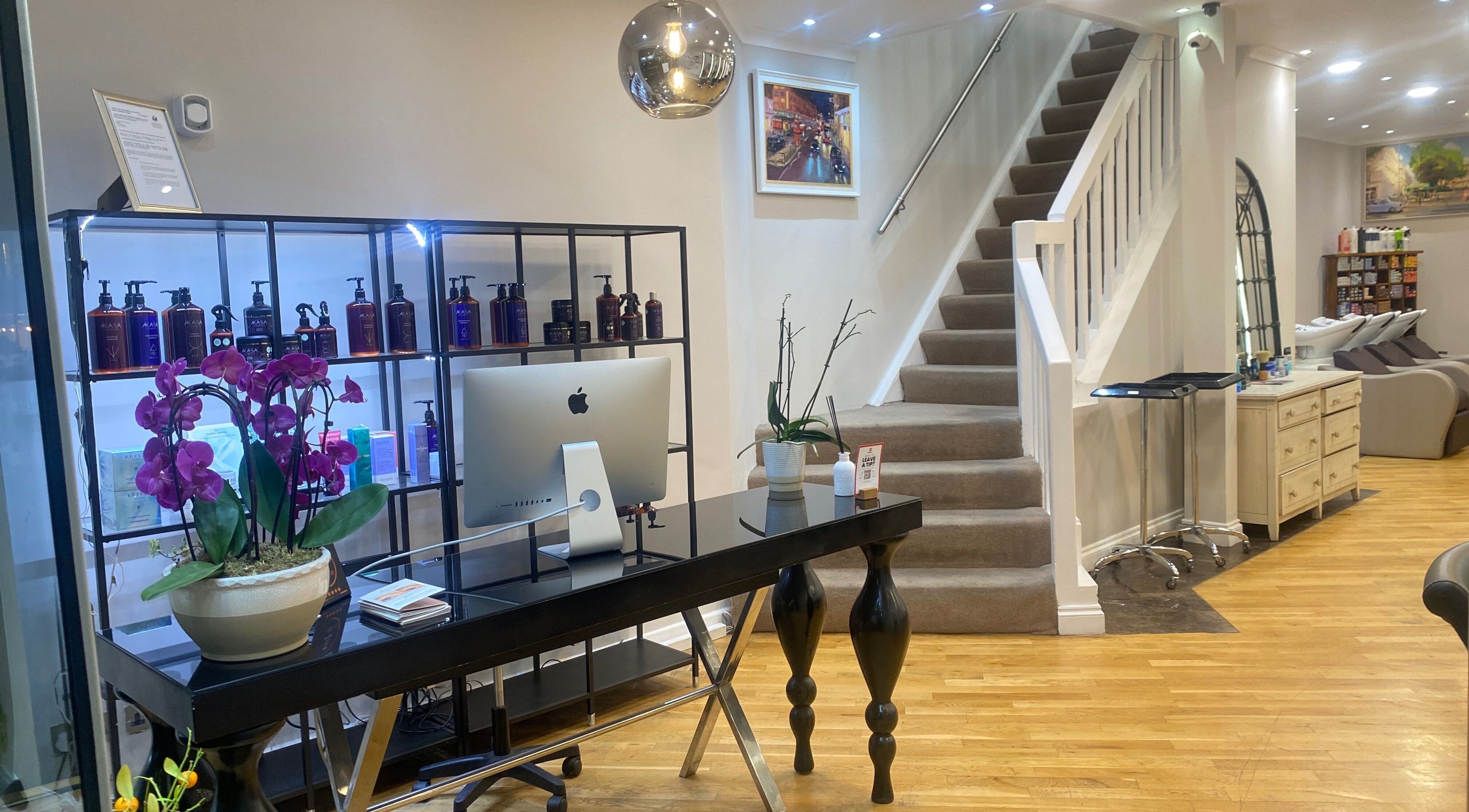 Reception area of Aesthehealth Beauty & Medical Cosmetic in London, England, GB with stylish decor.