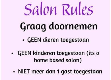 Regels bij DreamyNails.SR in Paramaribo, Paramaribo, SR, omvatten geen dieren, geen kinderen en maximaal één gast.