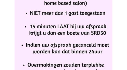 Salonbeleid bij DreamyNails.SR in Paramaribo, SR. Beperking van gasten en annuleringstijden.
