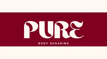 Pure Body Sugaring logo, Willemstad, Curaçao, CW, in a stylish font on a burgundy background.