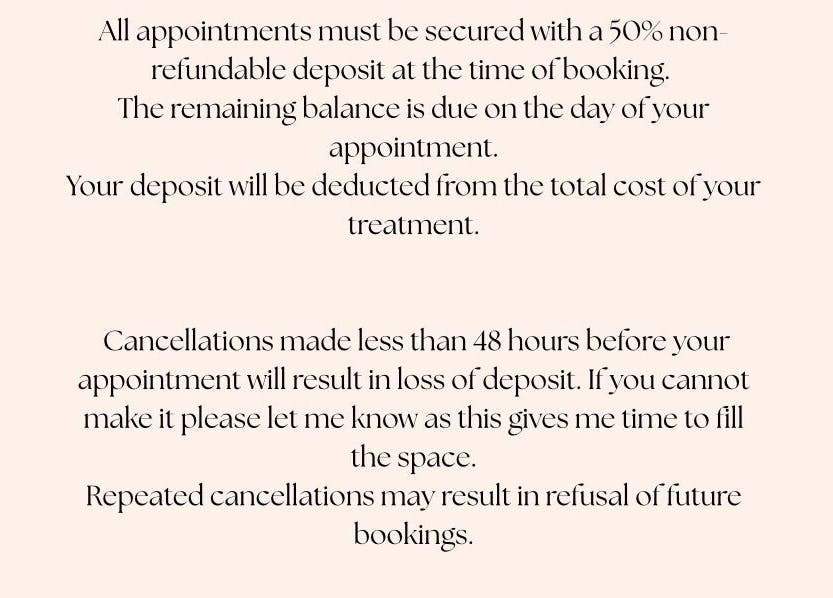 LF Beautyy deposit and cancellation policy in Dundonald, Northern Ireland, GB.