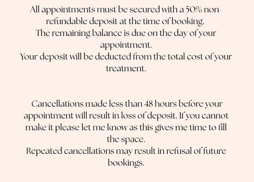 LF Beautyy deposit and cancellation policy in Dundonald, Northern Ireland, GB.
