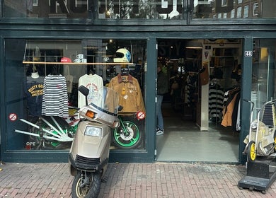 The Wolf Barber Shop exterior showcasing retro style in Amsterdam, Noord-Holland, NL.