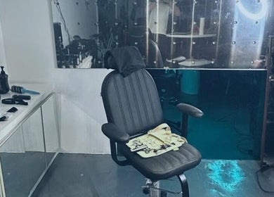 Modern barber chair and grooming tools at Payso Cuts, New York, New York, US.