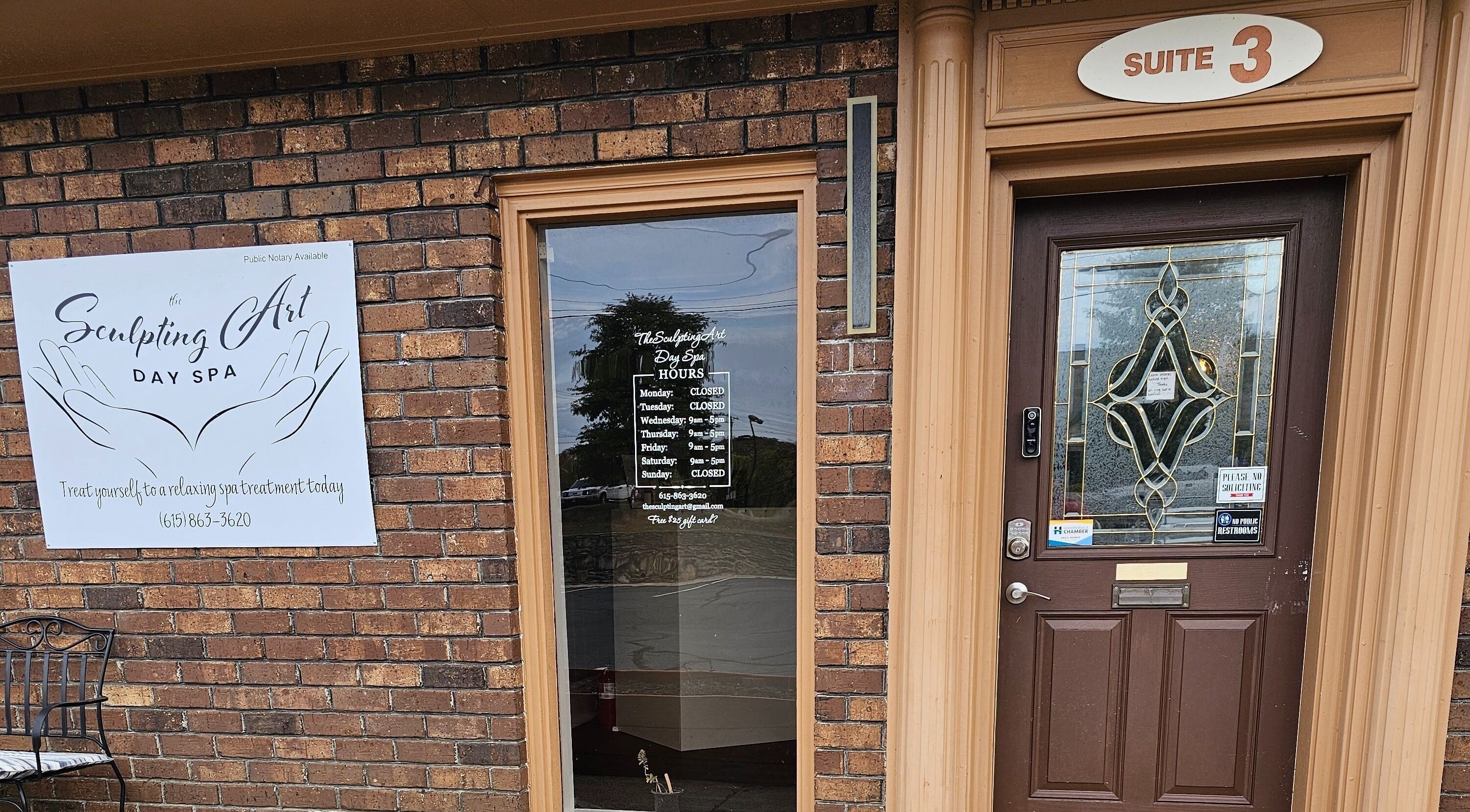 Front view of The Sculpting Art Day Spa showing entrance in Hendersonville, TN, US.