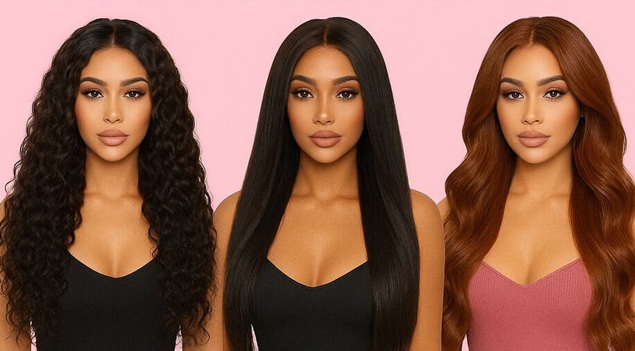 Diverse hairstyles on display at Johanna Wigs, Hamilton, Ontario, CA. Showcasing curly, straight, and wavy wigs.