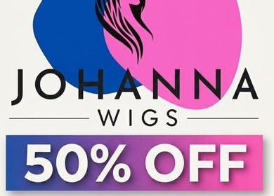 Johanna Wigs 50% off promotion with logo, Hamilton, Ontario, CA.