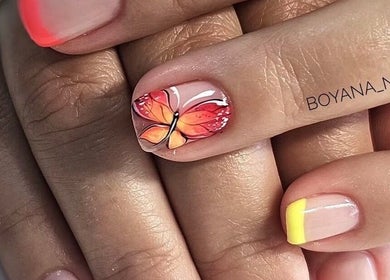 Detailed butterfly nail art at Boyana Ilieva Nails & Make up, Sofia, Sofia City Province, BG.