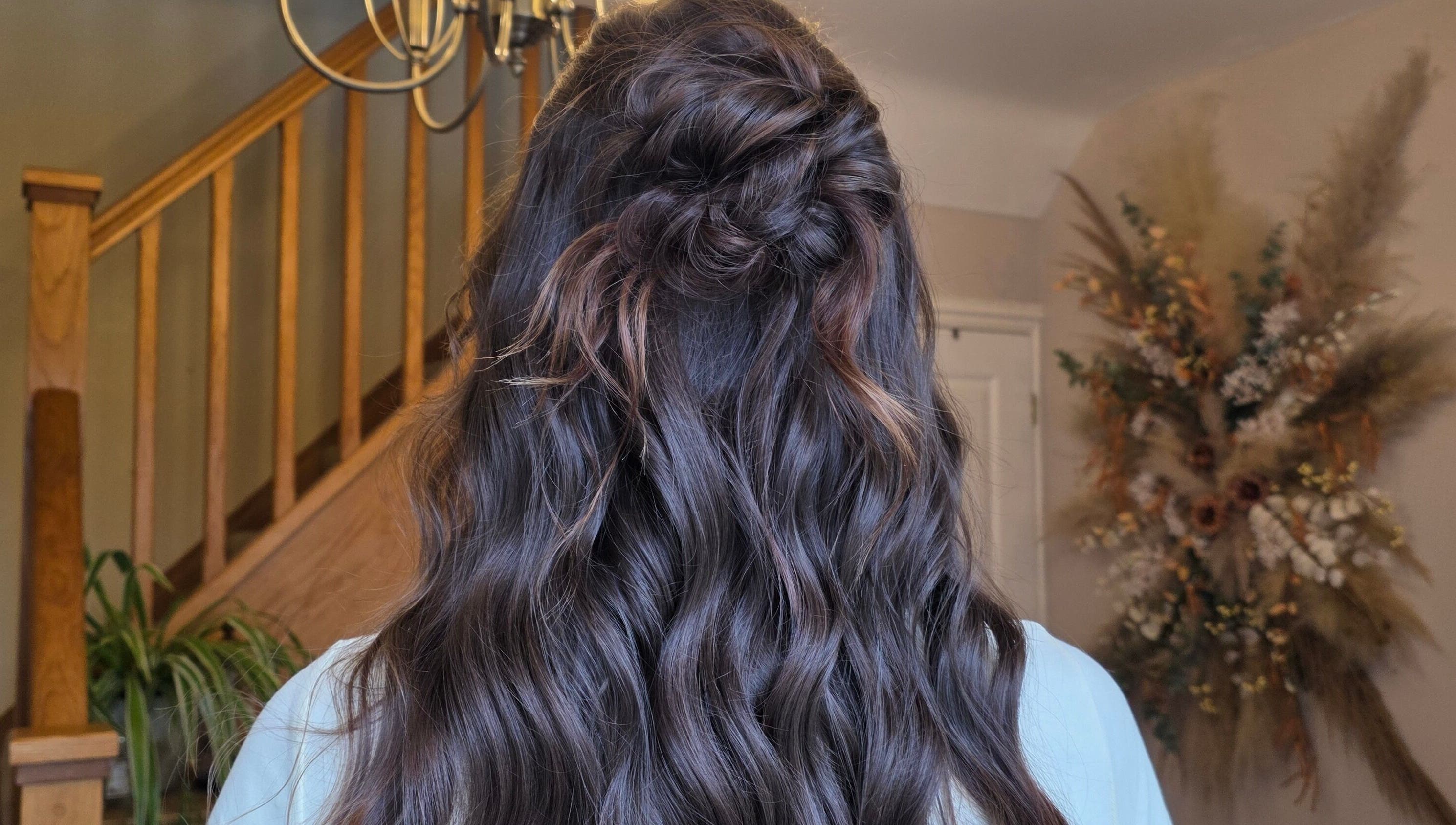 Elegant wavy hairstyle created at Moss & Mane by Jessie Gregory, Stourbridge, England, GB.