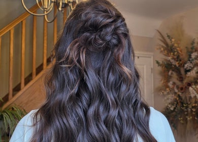 Elegant wavy hairstyle created at Moss & Mane by Jessie Gregory, Stourbridge, England, GB.