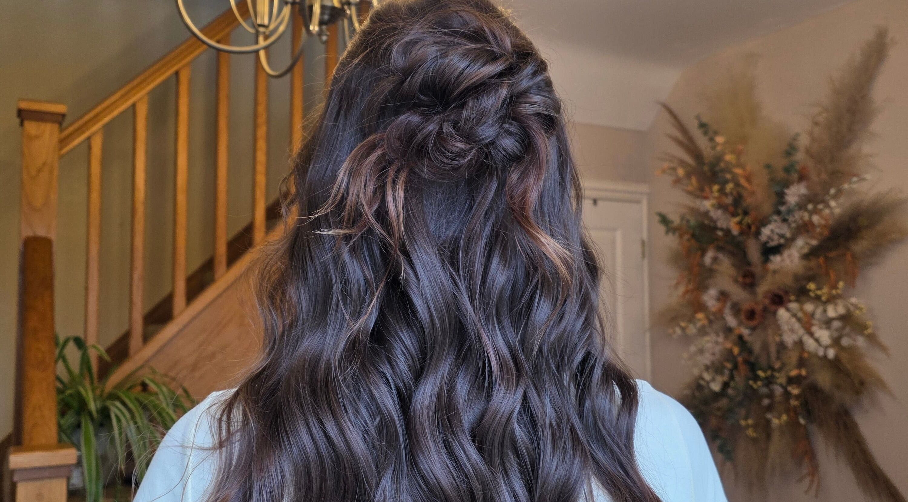 Elegant wavy hairstyle created at Moss & Mane by Jessie Gregory, Stourbridge, England, GB.