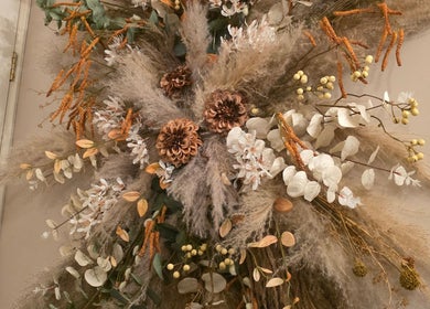 Elegant floral display at Moss & Mane by Jessie Gregory, Stourbridge, England, GB, featuring dried blooms.