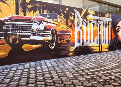 Pictură murală vibrantă la BUCATTI BARBERSHOP BY EL NINO, Popești-leordeni, Județul Ilfov, RO.