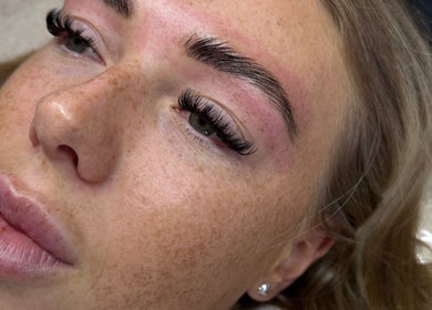 Close-up of enhanced eyelashes at Chelsea Beauty Artistry, Prestatyn, Wales, GB.