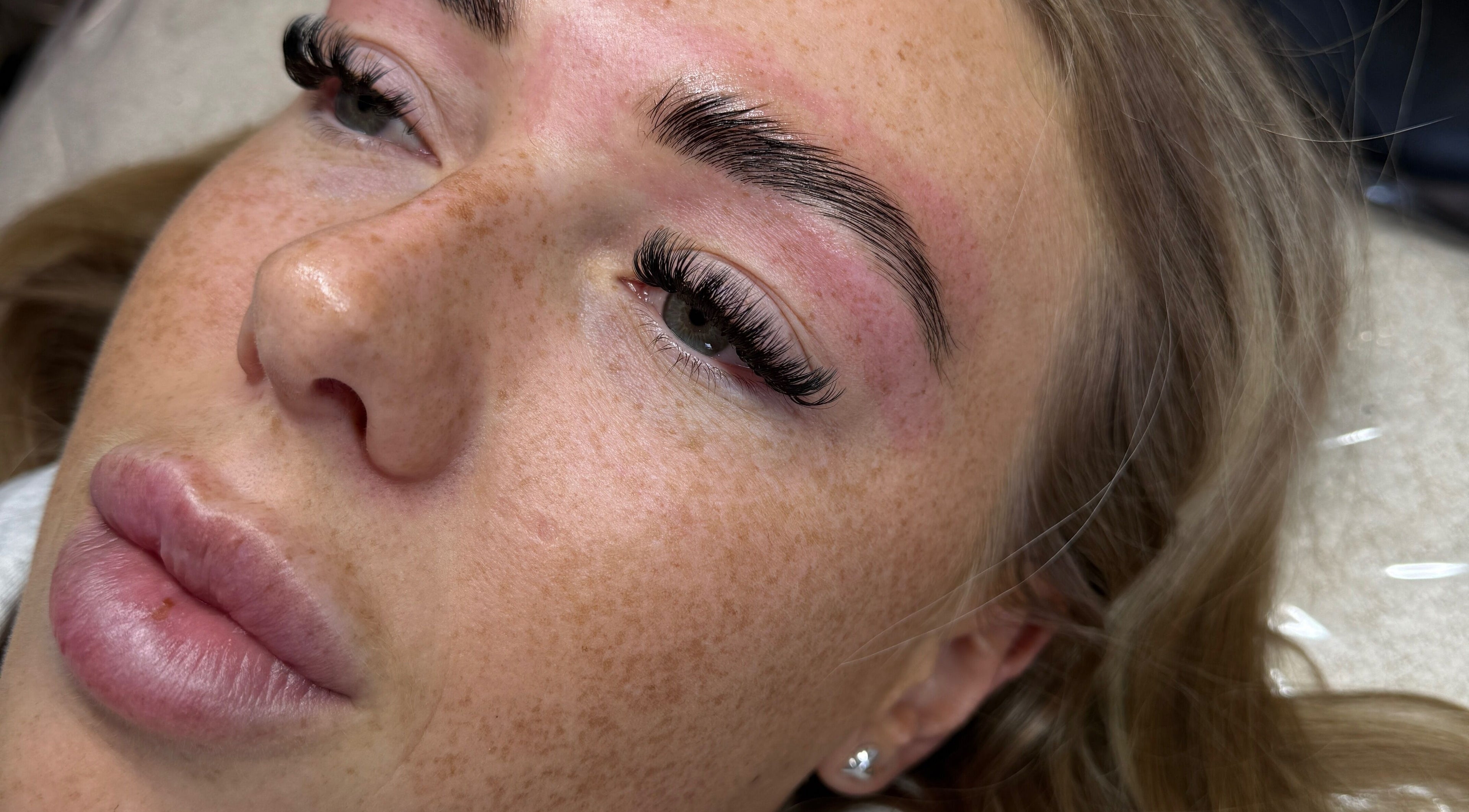 Close-up of enhanced eyelashes at Chelsea Beauty Artistry, Prestatyn, Wales, GB.