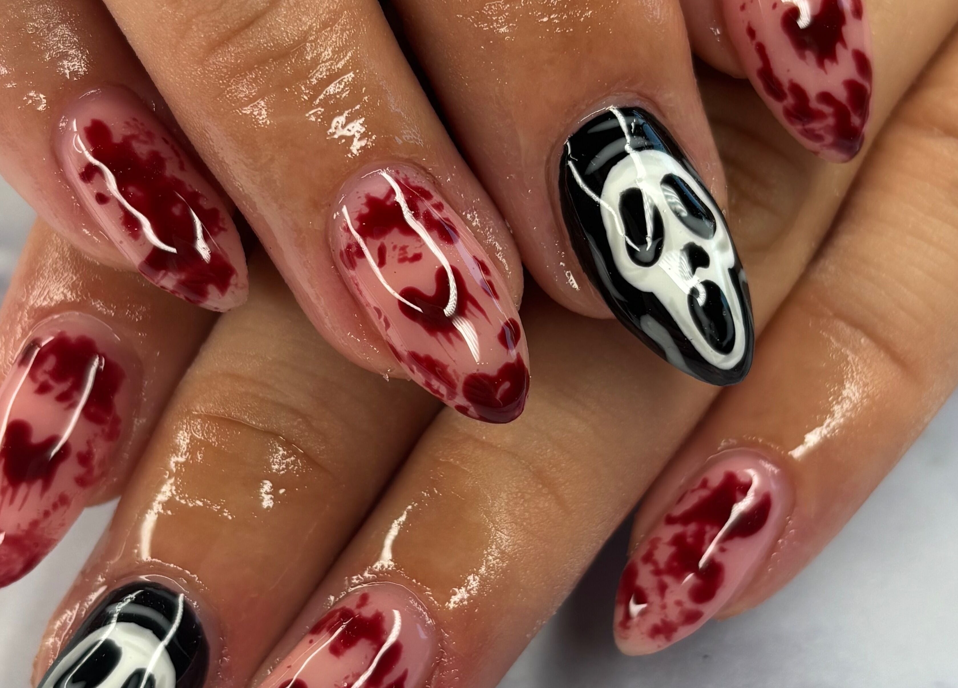 Unique red and black nail art at Nails By Maisie, South Woodham Ferrers, England, GB.