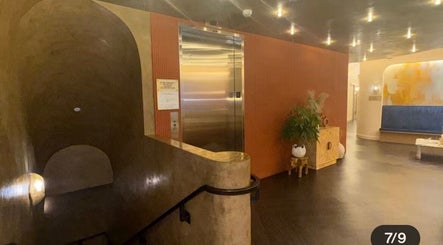 Chic Luxury hair studio entrance with modern decor in Valley Stream, New York, US.