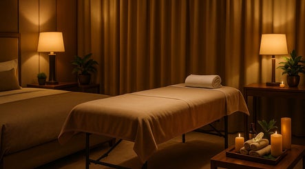 Entspannende Atmosphäre bei Mobile Massage & Wellness in Berlin, Berlin, DE mit Massageliege und Kerzenlicht.