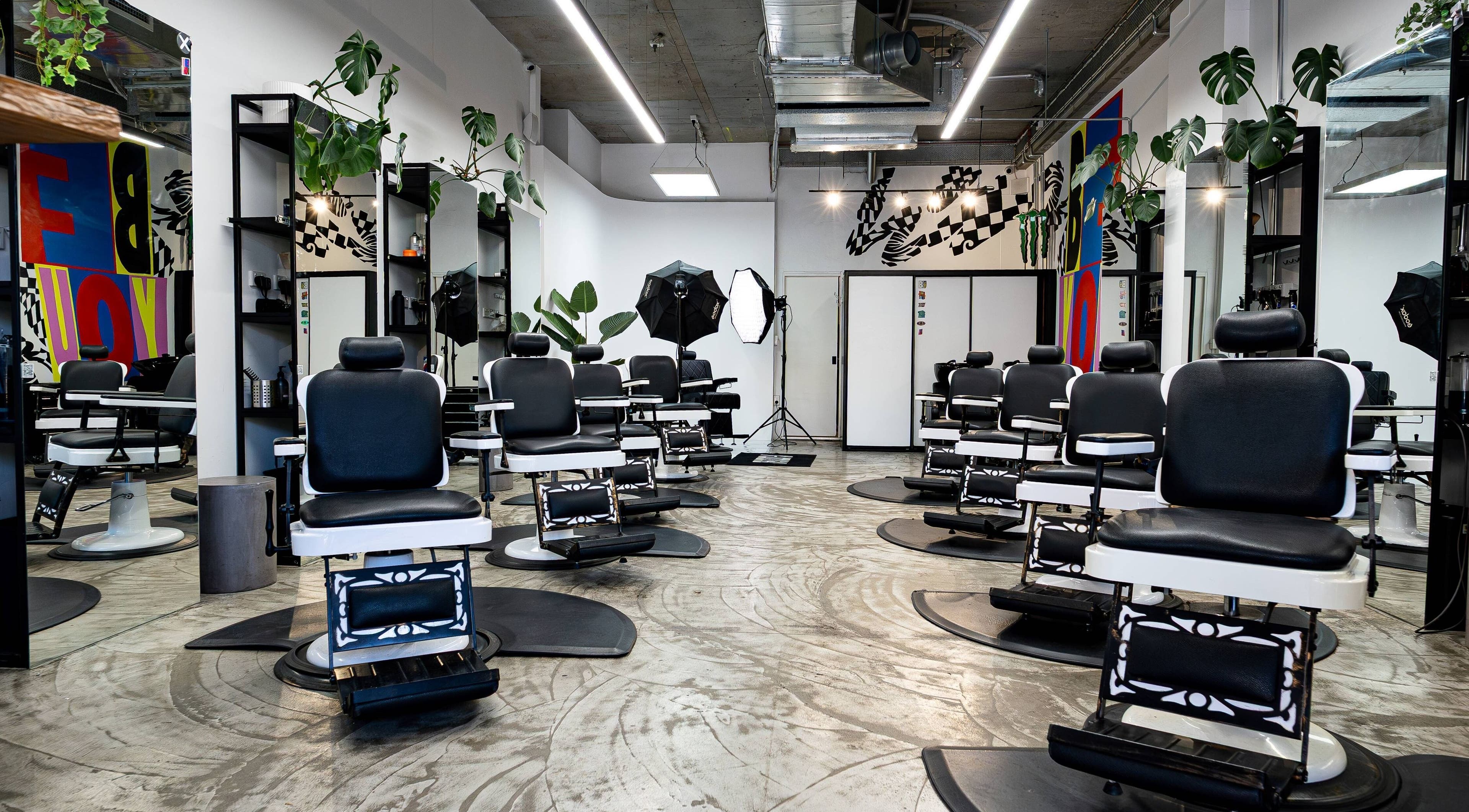 Stylish barber chairs at The Studio X, Maroubra, New South Wales, AU creating a sleek, inviting atmosphere.