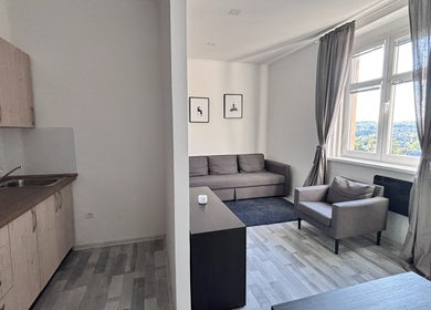 Bright living area with modern decor and kitchen at Blinkz, Hlavní Město Praha, CZ.
