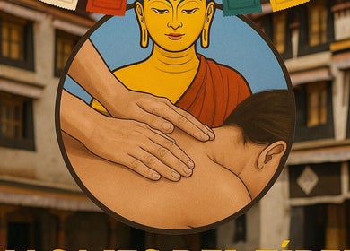 Logotipo de Masajes del Tibet en La Mata, Comunidad Valenciana, ES, mostrando manos masajeando espalda