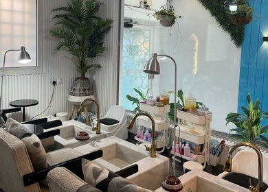 Elegant interior of Moon Spa in Dammam, Eastern Province, SA with luxurious pedicure stations.