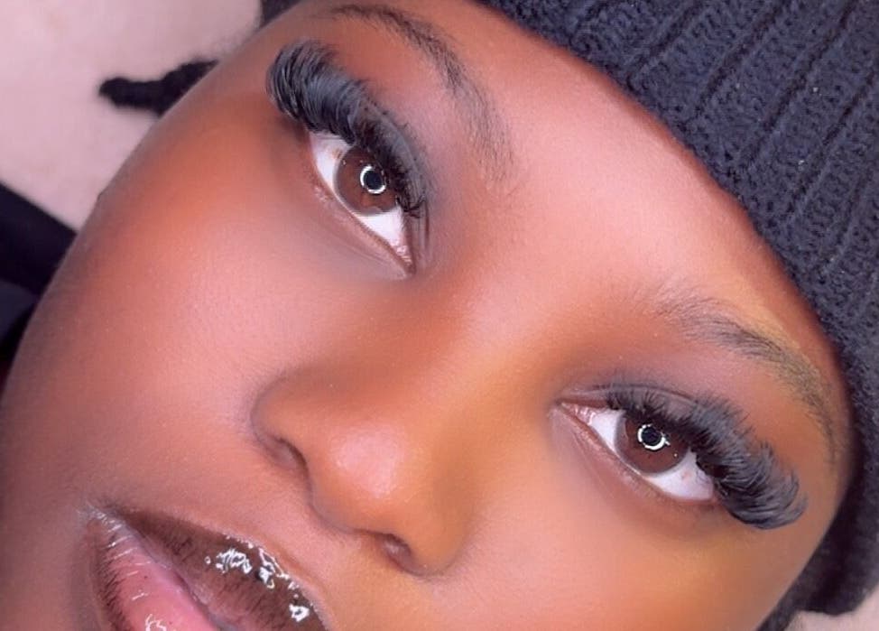 Close-up of styled eyelashes at CLAWS BY KRIS, Cape Town, Western Cape, ZA.