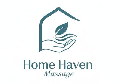 HomeHavenMassage logo featuring a hand and leaf, Morisset, New South Wales, AU.
