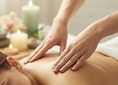 Relaxing massage at HomeHavenMassage in Morisset, New South Wales, AU with soothing candles and stones.