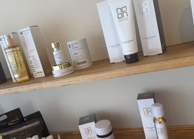 High-end skincare products on display at Peak Wellness Health and Medispa, Dronfield, England, GB.