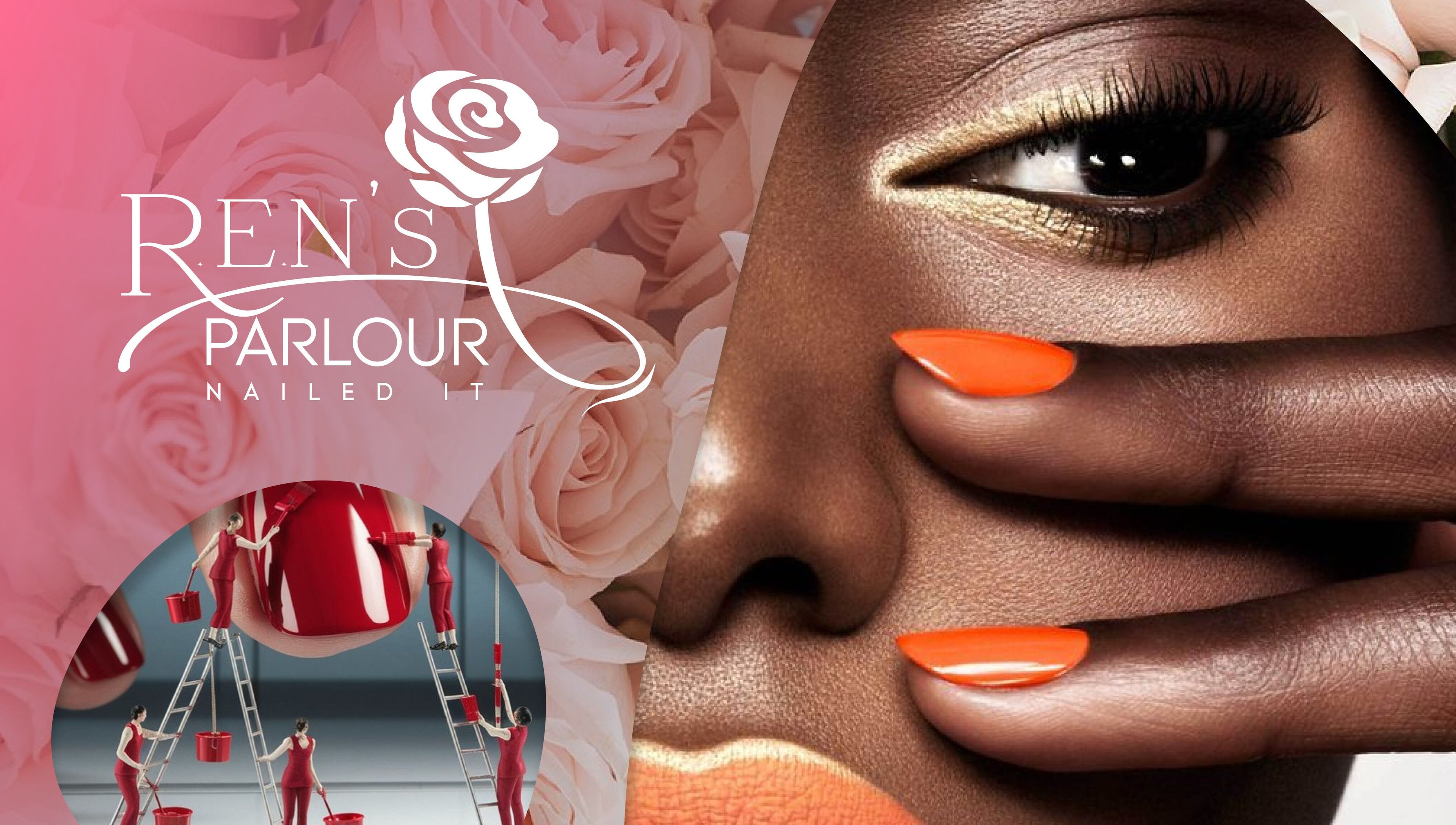 Glamorous nails showcased at R.E.N's Parlour, Brakpan, Gauteng, ZA with intricate designs and vibrant colors.