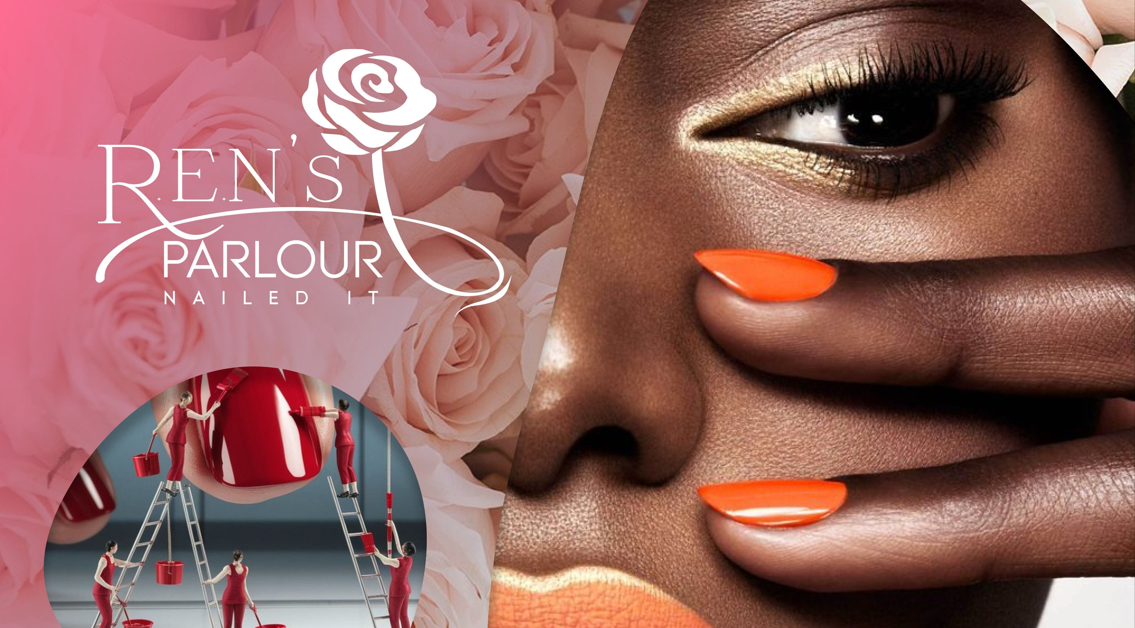 Glamorous nails showcased at R.E.N's Parlour, Brakpan, Gauteng, ZA with intricate designs and vibrant colors.