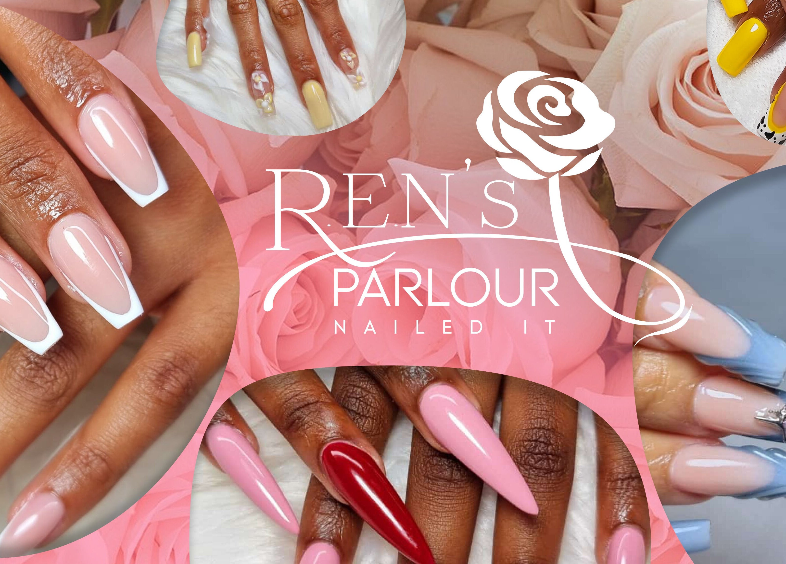 R.E.N's Parlour in Brakpan, Gauteng, ZA showcases diverse and elegant nail art designs with unique colors and patterns.