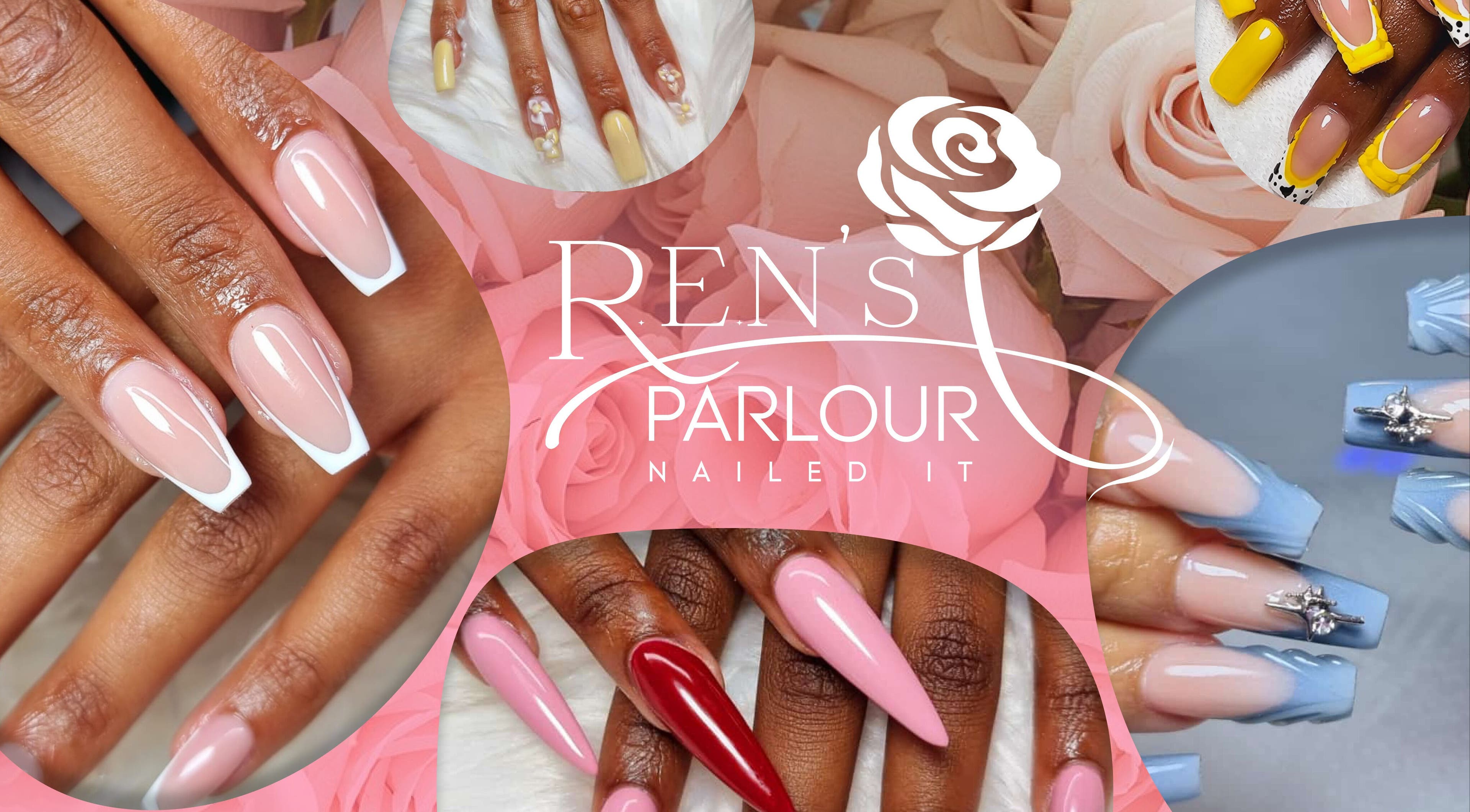 R.E.N's Parlour in Brakpan, Gauteng, ZA showcases diverse and elegant nail art designs with unique colors and patterns.
