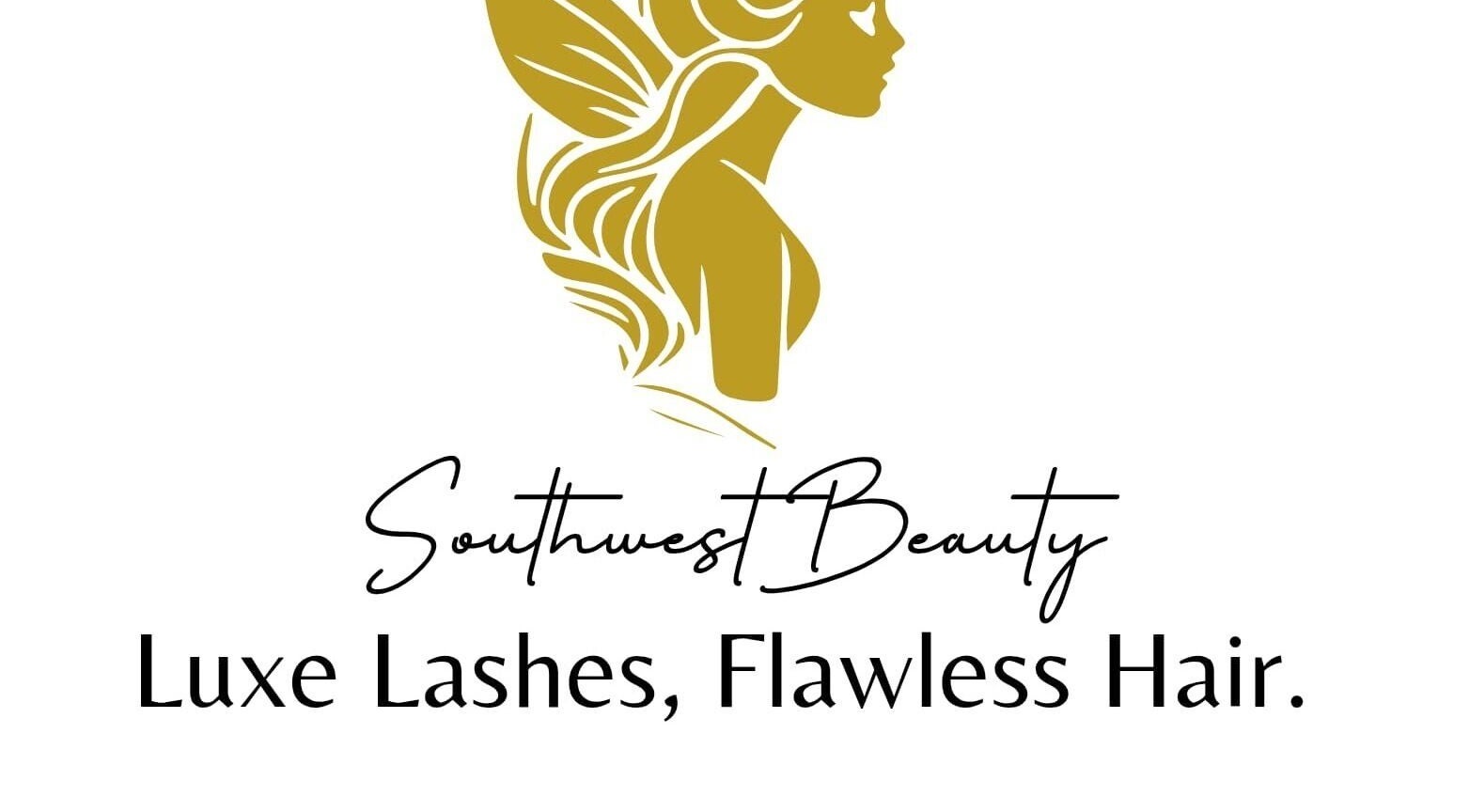 Southwestbeauty_ logo in gold, Windhoek, Khomas Region, NA, with 'Luxe Lashes, Flawless Hair' tagline.
